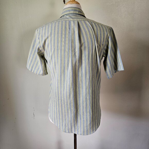 JC Penney Vintage 60s Oxford Cloth Striped Green Blue Short Sleeve Dress Shirt M - Picture 6 of 8
